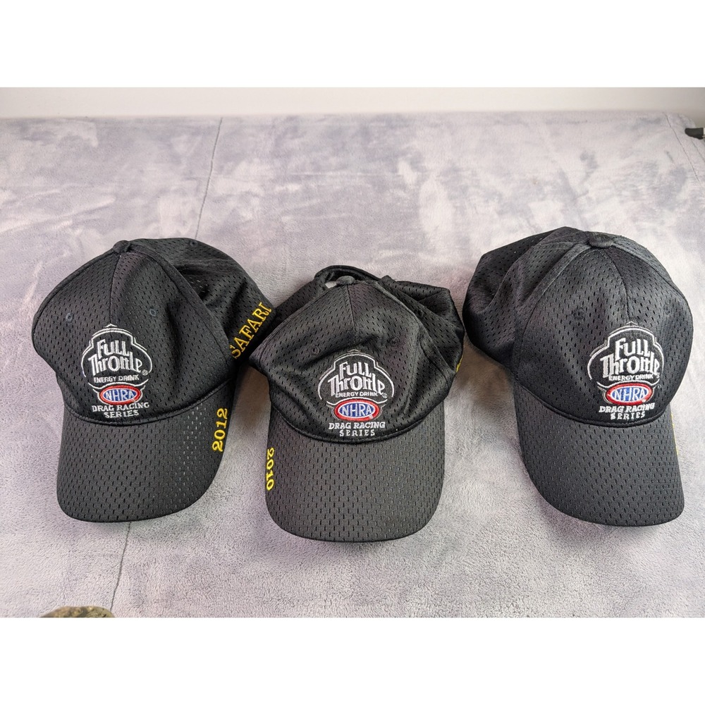 Lot of 3 NHRA Full Throttle Drag Racing Safari Hats 2010 2011 2012 Black Mesh